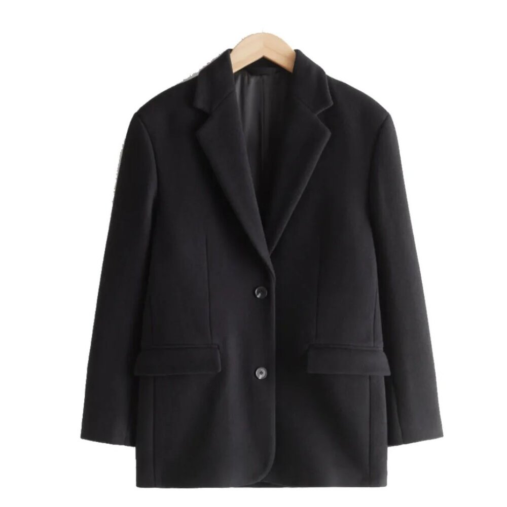 &OtherStories Oversized Straight Wool Blazer in Black 32